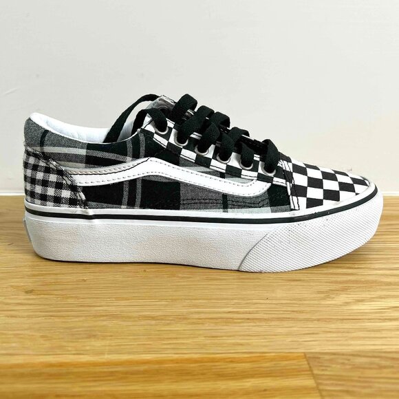 Gently used!VANS! Mix Checkered/Plaid Platform Laced Shoes Cute! Girls Size 2 - Picture 1 of 6